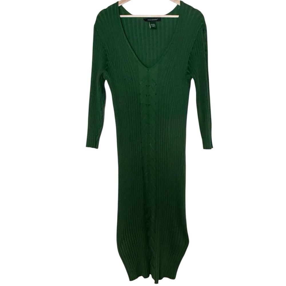 Ashley Stewart ribbed Stretch knit Bodycon Midi Dress Size 18 / 20 Lacing Green